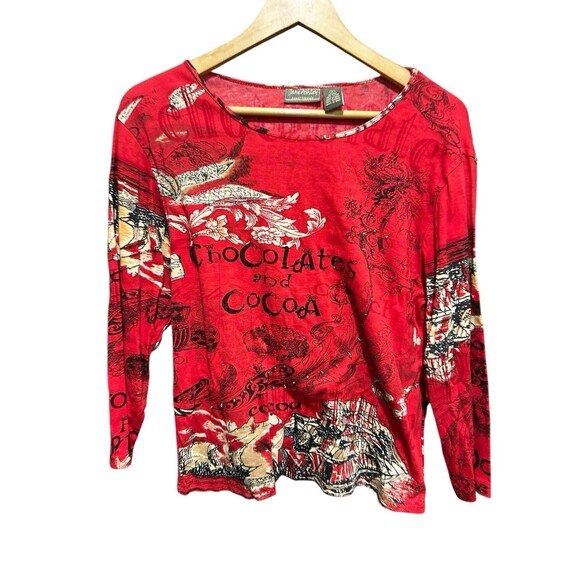 Vintage Jane Ashley Red Top Women’s Medium – 90s Y2K Style, 3/4 Sleeve Blouse - Picture 3 of 6